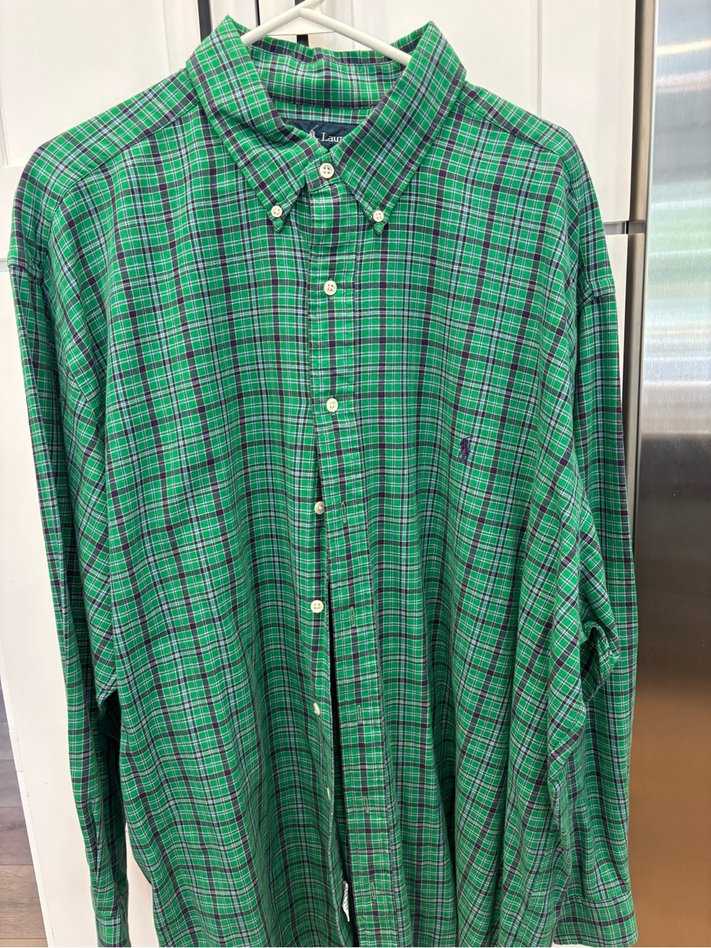 Ralph Lauren Green Plaid Long-Sleeve Button-Down Shirt with Navy Accent 2XL BT